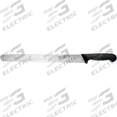 MERCER CUTLERY Slicer: Granton Edge, 14 in Overall Lg, Steel Blade, Santoprene/Polypropylene Handle (MPN M13914). Key specifications — Sub-brand: Millennia; Brand: MERCER CUTLERY; Blade Material: Steel; Blade Type: Granton Edge; Forged/Stamped: Stamped; Handle Color: Black; Handle Material: Santoprene/Polypropylene; Knife Type: Slicer.