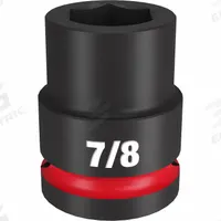 MILWAUKEE Standard Impact Socket: 3/4 in Drive Size, SAE, 7/8 in Socket Size, 6-Point, Std, Friction (MPN 49-66-6305). Key specifications — attr1215501: MILWAUKEE; attr1215515: Black Phosphate; attr1215518: 7/8 in.