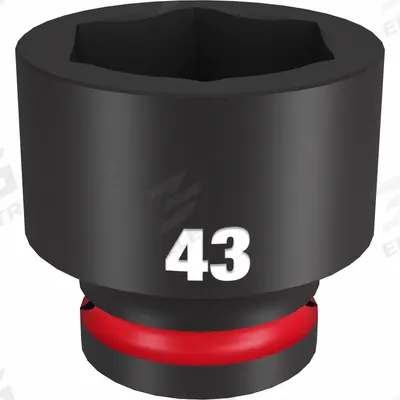 MILWAUKEE Standard Impact Socket: 3/4 in Drive Size, Metric, 43 mm Socket Size, 6-Point - 3/4" Drive Impact Sockets