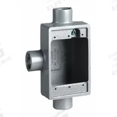 HUBBELL KILLARK Device Box: Iron, Rectangular, 1 Gangs, 3/4 in Hub Size, 18 cu in Capacity, Gray (MPN FSCT-2M). Key specifications — Color: Gray; Brand: HUBBELL KILLARK.