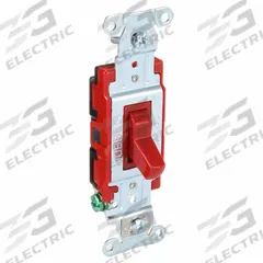 BRYANT Wall Switch: Toggle Switch, Single Pole, Maintained, Red, 120/277V AC, 20 A (MPN 4901BRED). Key specifications — Illuminated: No; Voltage Rating: 120/277V AC.