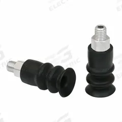 SCHMALZ Vacuum Pad Assembly: 2.5 Folds, M5, 13 mm Pad Dia, NBR, 55 A, Black, 26 mm Pad Ht (MPN 10.01.05.01045). Key specifications — attr1019168: 55 A; attr1019165: 10.01.05.01045; attr1019167: SCHMALZ; attr1019180: Black.