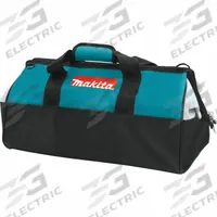 MAKITA Tool Bag: 12 in W x 21 in D x 11 in H, Black/Blue, Polyester, 10 Pockets, 4 Inside Pockets (MPN 831271-6). Key specifications — Color: Black; Brand: MAKITA; Material: Polyester.