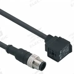 IFM Patch cable: M12 Male Straight x DIN Form C, 2 m Cable Lg, PUR, Black, 5 Pins, IP65 (MPN E11429). Key specifications — Wire Size: 5.00 mm; Brand: IFM; Cable Jacket Color: Black; IP Rating: IP65.