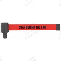 BANNER STAKES Retractable Belt Head: Red, 42 in Overall Ht, 15 ft Belt Lg, 2 1/2 in Belt Wd (MPN PL4050). Key specifications — attr193628: BANNER STAKES; attr983760: No Pattern; attr983762: Stay Behind the Line; attr981605: 15 ft Retractable Belt.