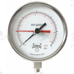 WINTERS Panel-Mount Pressure Gauge: Back Flange, 0 psi to 1,000 psi, 4 1/2 in Dial, 1/4 in NPT Male (MPN PFP711-DRY-45BF-MAXI45). Key specifications — Accuracy: ±1.0%; Brand: WINTERS; Vibration Resistance Properties: Field-Fillable; Gauge Wetted Parts: Stainless Steel.