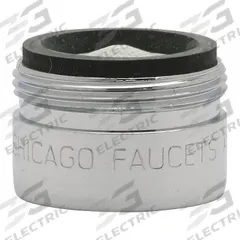 CHICAGO FAUCETS Outlet: 1 gpm Flow Rate, Laminar Flow Outlet, Brass, Chrome Finish, Male, UNS (MPN E74JKABCP). Key specifications — Material: Brass; Product Type: Outlet; Connection Size: 13/16"-27; Brand: CHICAGO FAUCETS.