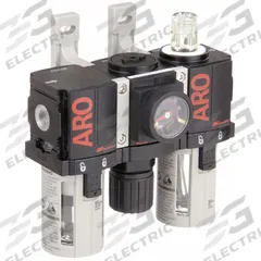 ARO Filter/Regulator/Lubricator: 1/4 in NPT, 46 cfm, 150 psi Max Op Pressure, 5 micron, 1000 Series (MPN C38121-800). Key specifications — attr109588: 1000; attr109524: ARO.
