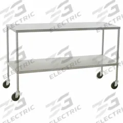 EAGLE GROUP Work Table: Fixed Ht, Stainless Steel, 58 in x 24 in, 175 lb Overall Load Capacity (MPN ITU2458). Key specifications — Unit Type: Not Expandable or Modular; For Environment: Medical; Assembly: Fully Assembled; Wheel Type: Solid; Wheel Material: Resilient; Mobility: Casters; Height Adjustability: Fixed Height; Caster Type: (4) Swivel.