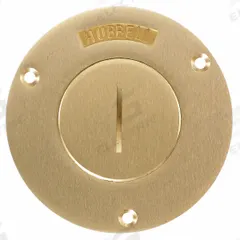 HUBBELL WIRING DEVICE-KELLEMS Floor Box Cover: Round, Gold, Brass, Brushed, 3 7/8 in Dia. x 1/8 in H (MPN S2925). Key specifications — Brand: HUBBELL WIRING DEVICE-KELLEMS; Color: Gold; Cover Shape: Round; Finish: Brushed; Material: Brass.