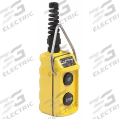 SCHNEIDER ELECTRIC Pendant Control Station: (2) Push Buttons, 1NO/1NC, Up/Down, NEMA 4 (MPN 9001BW92YY236). Key specifications — AC Contact Rating: 0.6 A @ 600 V; Action: Momentary/Momentary; DC Contact Rating: 1.1 A @ 120 V; Enclosure Material: Thermoplastic; Hub Style: Dead-End; Legend: Up/Down; Operator Configuration: (2) Push Buttons; Brand: SCHNEIDER.