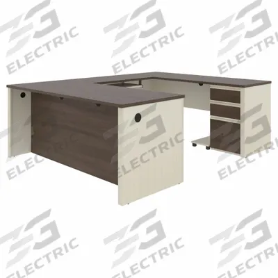 BESTAR U-Shaped Office Desk: White Chocolate, 71 1/8 in Overall Wd, 92 5/8 in Overall Dp - Prestige+ Series