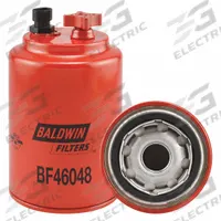BALDWIN FILTERS Fuel Filter: Spin-On, 3 11/16 in Outside Dia, M24-1.50 Thread Size, Diesel Fuel (MPN BF46048). Key specifications — attr1137520: BF46048; attr1137521: FS19902; attr434022: BALDWIN FILTERS; attr427730: Cellulose; attr427731: Attached Gasket; attr1017112: Trucks; attr1017113: Ammann.