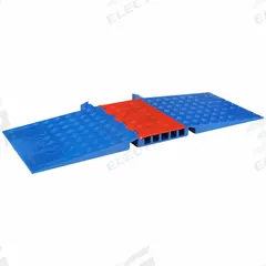 ADA Cable Protector: 5 Channels, 1 13/40 in Max Cable Dia, 50 in Wd, 1 7/8 in Ht, 20 in Lg (MPN GD5X125ADAO/BLU). Key specifications — Connection Style: Dog Bone; Material: Polyurethane; Color: Blue/Orange.