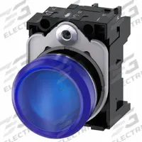 SIEMENS Pilot Light: 22 mm Panel Mounting Size, Blue, LED, 110 V AC Max Volt Rating (Supply) (MPN 3SU1153-6AA50-1AA0). Key specifications — Series: 3SU; Brand: SIEMENS; Includes Push-To-Test: No Push-To-Test Included.