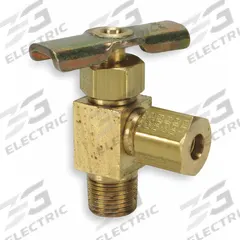 HANSEN Needle Valve: Angle Valve Body, Brass, 1/8 in Pipe Size, Compression x MIP, For Water Media (MPN A6845). Key specifications — For Media: Water; Seal Material: Metal; Brand: HANSEN; Connection Gender - Side 2: Male; Connection Type - Side 1: Compression; Connection Type - Side 2: IPS; Connection Type: Compression x MIP.