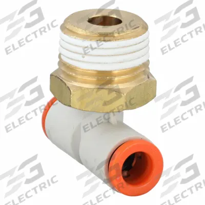 SMC Push-Fit Tee Fitting: 1/4 in OD x 1/4 in OD x 3/8 in Pipe x 1/4 in Pipe Size - Polybutylene & Brass Tube Fittings