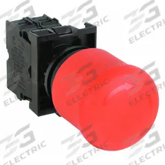 EATON Emergency Stop Push Button: Non-Illuminated, Mushroom Head Profile, Non-Metallic, 22 mm (MPN M22-PVT-K02). Key specifications — Brand: EATON; Action: Maintained; Series: M22; Push Button Material Type: Non-Metallic.