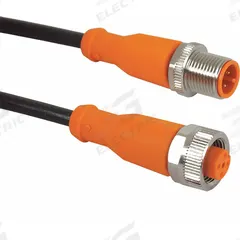Cordset: M12 Male Straight X M12 Female Straight, 5 Pins, Black, PUR, 2 ft Cable Lg (MPN EVC011). Key specifications — Cable Jacket Color: Black; End 1 Gender: Male; End 1 Mounting Orientation: Straight; End 2 Gender: Female; End 2 Mounting Orientation: Straight; End 2 Connection Type: M12; IP Rating: IP67; Brand: IFM.