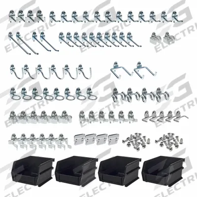TRITON PRODUCTS Hooks and Hanging Bins: 1/4 in_1/8 in Peg Hole - Hook, Toolholder & Bin Assortments for Round-Hole Pegboard