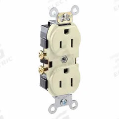 LEVITON Duplex Receptacle Outlet: Duplex, 5-15, Light Almond, 125V AC, 15 A, 2 Pole / 3 Wire (MPN CR15-T)