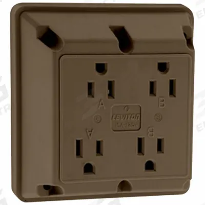 LEVITON Receptacle: Quad, 5-15, Brown, 125V AC, 15 A, 2 Pole / 3 Wire (MPN 1254) - General Purpose Receptacles