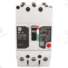 GE Molded Case Circuit Breaker: 50 A Amps, 65kA at 277/480V AC, Fixed, Lug, ABC (MPN TEYL3050B). Key specifications — Series: TEY; Max. AIR Rating: 65kA at 277/480V AC; Instantaneous Trip: Fixed; Terminal Connection: Lug; Phase Connection: ABC.