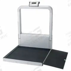 DORAN Wheelchair Scale: Digital, kg/lb, 33 in Weighing Surface Wd, 32 1/2 in Weighing Surface Dp (MPN DS9100). Key specifications — Brand: DORAN; Weighing Units: lb; Standards: EMR; IP Rating: Not IP Rated; Indicator Attachment: Column-Mounted; Includes: (6) AA Batteries; Readability: 0.1 lb/0.05 kg.