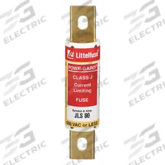 LITTELFUSE Fuse: JLS Series, Class J, Bolt-On Body, Fast-Acting, 80 A, 600 V AC, Non-Indicating (MPN JLS080). Key specifications — Series: JLS; Brand: LITTELFUSE.