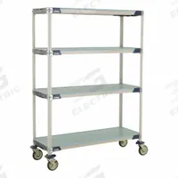 METRO Utility Cart: 50 in x 20 in, 67 in Overall Ht, 4 Shelves, Antimicrobial/Corrosion-Resistant (MPN X356EFX3). Key specifications — Resistance Properties: Antimicrobial; Corrosion-Resistant; Shelf Configuration: Standalone; Brand: METRO; NSF Approved: Yes; Number of Shelves: 4; Caster Wheel/Configuration: (2) Swivel Casters; Material: Polymer.