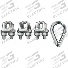 RONSTAN Wire Rope U-Bolt Clip and Thimble Kit: 3/4 in Compatible Rope Dia, 18 in Rope Turnback Lg (MPN ID003404-19). Key specifications — Clip Material: Stainless Steel; Thimble Material: Stainless Steel; Brand: RONSTAN.