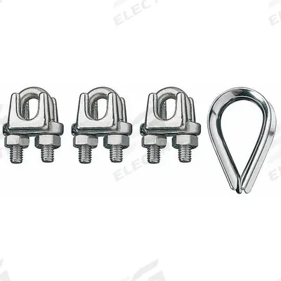 RONSTAN Wire Rope U-Bolt Clip and Thimble Kit: 3/4 in Compatible Rope Dia - Clip & Thimble Kits