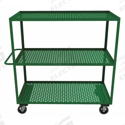 APPROVED VENDOR Utility Cart: 1,200 lb, 3 Shelves, 60 in L x 30 in W Shelf - Flow-Through Utility Carts with Perforated Lipped Metal Shelves