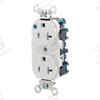 LEVITON Straight Blade Duplex Receptacle: Hospital Grade, Duplex, 5-20R, White, 125V AC, 20 A (MPN 8300-PLW)