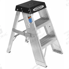 WERNER Step Stool: 3 Steps, 3 ft Overall Ht, 375 lb Load Cap, Aluminum, 2.5 ft Standing Ht (MPN SSA03). Key specifications — Brand: WERNER; Color: Black.