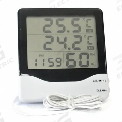 THERMCO Hygrometer: 10%to 99% Humidity Range, Humidity/Temp/Time - Desk & Wall Mount Meters with Clock