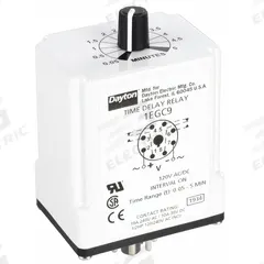 DAYTON Single Function Time Delay Relay: Socket Mounted, 120V AC/DC, 10 A, 8 Pins/Terminals (MPN 1EGC9). Key specifications — Brand: DAYTON.