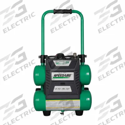 SPEEDAIRE Air Compressor: Quiet, Oil Free, 4.5 gal, Twin Stack, 1.3 hp, 3 cfm @ 90 psi - Wheeled Portable Electric Air Compressors