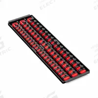 ERNST MANUFACTURING Twist-Lock Socket Organizer Tray: Red, 5 5/16 in Overall Wd, 57 Posts/Slots (MPN 8450). Key specifications — attr1125333: I.D. Stickers; attr1125348: Plastic; attr1125346: ERNST MANUFACTURING; attr1125347: Red; attr1136588: Sockets; attr1125364: Socket Rail.
