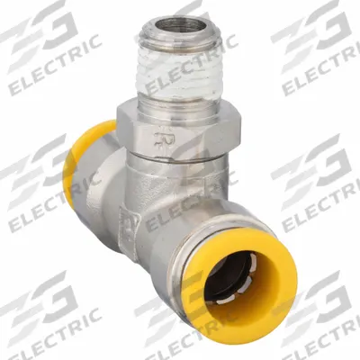 PARKER Push-Fit Tee Fitting: 12 mm OD x 12 mm OD x 1/4 in Pipe Size, Brass - Nickel-Plated Brass Tube Fittings