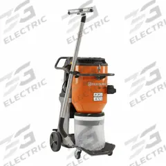 HUSQVARNA Dust Extractor: HEPA, Dry, 224 cfm Air Flow, 2 1/2 in Hose Dia (MPN DE 130 H 110V). Key specifications — attr118028: Steel; attr118016: Yes; attr117997: HUSQVARNA.