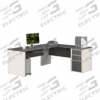 BESTAR L-Shaped Office Desk: Sandstone/Slate, 71 1/8 in Overall Wd, 82 7/8 in Overall Dp (MPN 93880-59). Key specifications — Color: Sandstone; Desktop Color: Sandstone; Material: Particle Board; Product Material: Laminate Particle Board.