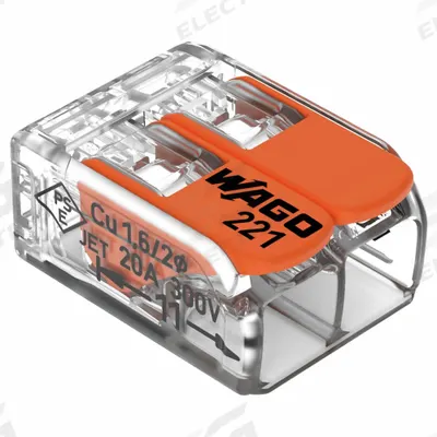 WAGO Lever Wire Connector: 2 Port, 24 AWG – 12 AWG Solid Wire Size Range, 32 A - Compact Lever Wire Connectors