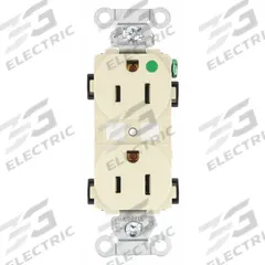 BRYANT Receptacle: Hospital Grade Fed. Spec., Duplex, 5-15R, Ivory, 125V AC, 15 A, 2 Pole / 3 Wire (MPN 8200HBI)