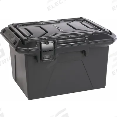 PLANO MOLDING Storage Tote: 4.2 gal, 12 1/4 in x 9 1/4 in x 8 1/2 in, Black Body, Black Lid - Attached-Lid Totes with One-Piece Lids