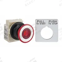 SCHNEIDER Mushroom Head Push Button: 30 mm Mounting Size, Non-Metallic, Maintained (MPN 9001SKR9P1). Key specifications — Brand: SCHNEIDER; Action: Maintained; Series: 9001SK; Push Button Material Type: Non-Metallic.