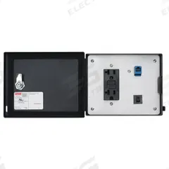 NVENT HOFFMAN Data Interface Port: Steel, 120V GFCI Receptacle/RJ45, 8 in (W) x 8 1/2 in (H) (MPN HGF5ETH). Key specifications — Manufacturer Part Number: HGF5ETH; Brand: NVENT HOFFMAN; Resets: 5 A Reset; IP Rating: IP66; Panel Configuration: RJ45; Panel Terminations: RJ45.