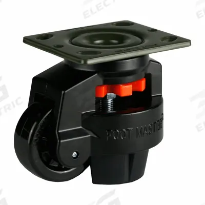 FOOT MASTER Plate Caster: Nylon Tread, 75 mm Wheel Dia, 120 mm Mounting Ht - General Purpose Leveling Plate Casters