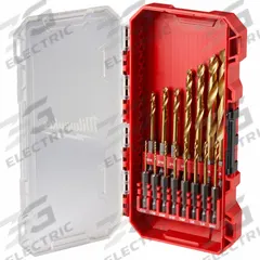 MILWAUKEE Hex Shank Drill Set: 15 Pc, 1/16" to 3/8", 135° Split Point, TiN-Coated HSS (MPN 48-89-4670). Key specifications — attr1239143: Impact Rated.