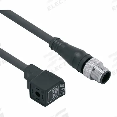 IFM Patch cable: M12 Male Straight x DIN Form C Industrial, 5 m Cable Lg, PUR - DIN Form Industrial C Solenoid Connector x M12 Cordsets